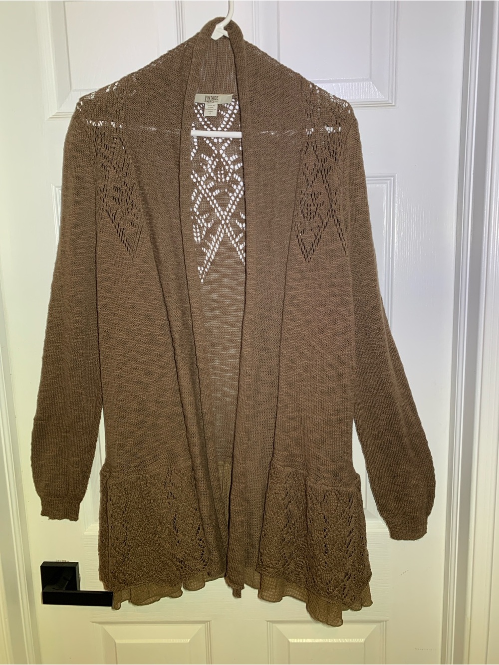 Vintage America Brown Knit Ruffle Hem Cardigan